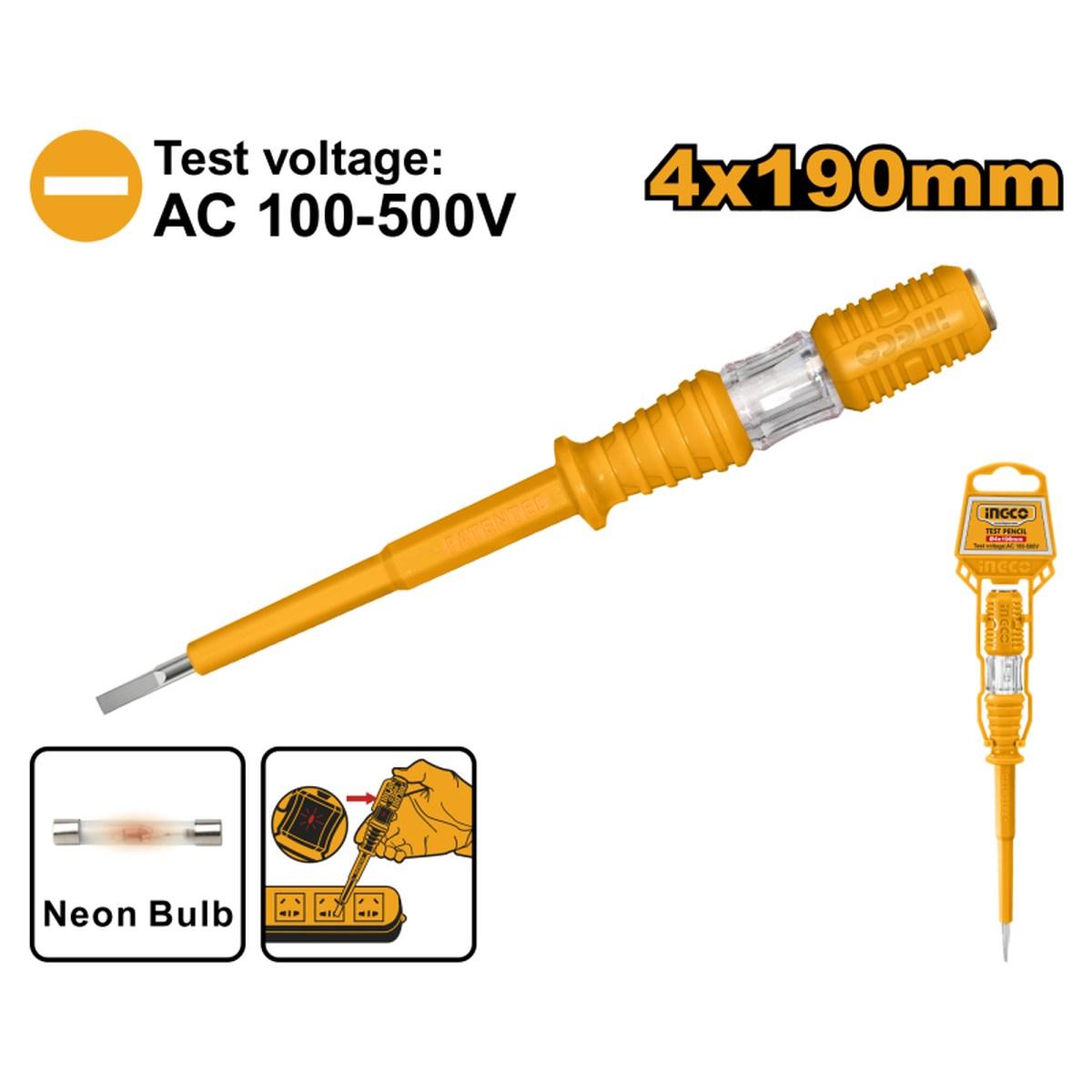 Ingco Cacciavite Cercafase 4x190mm Tester Elettrico Ispezione Tensione