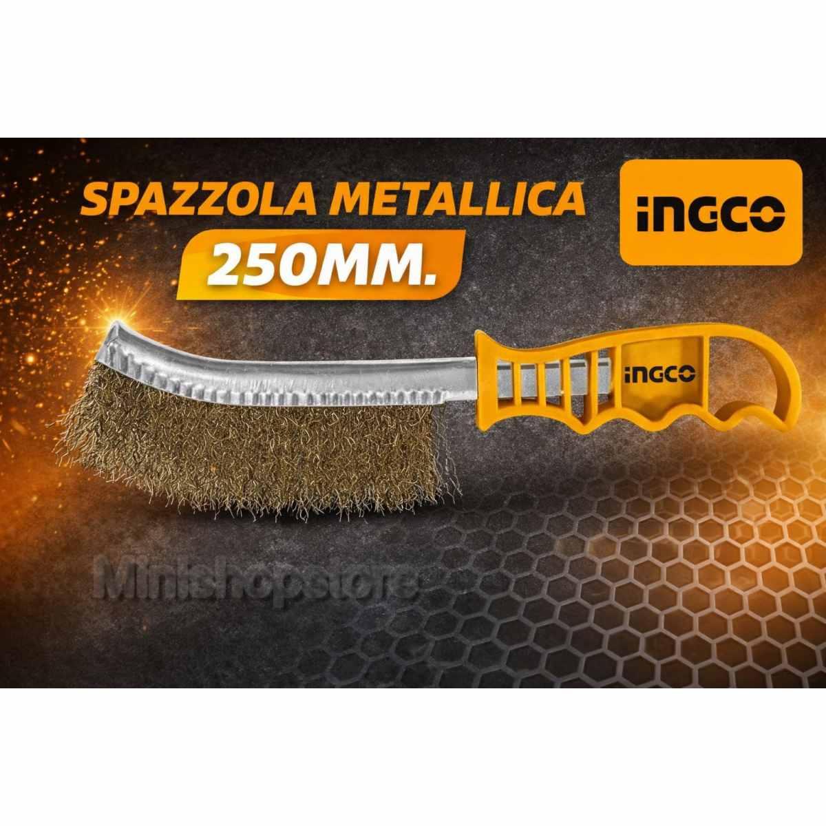 Ingco Spazzola Metallica 250mm Manico Plastica Filo Ottone Misure Standard