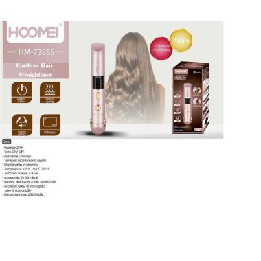 HOOMEI HM-7386S Piastra per Capelli Senza Filo  Portatile e Ricaricabile