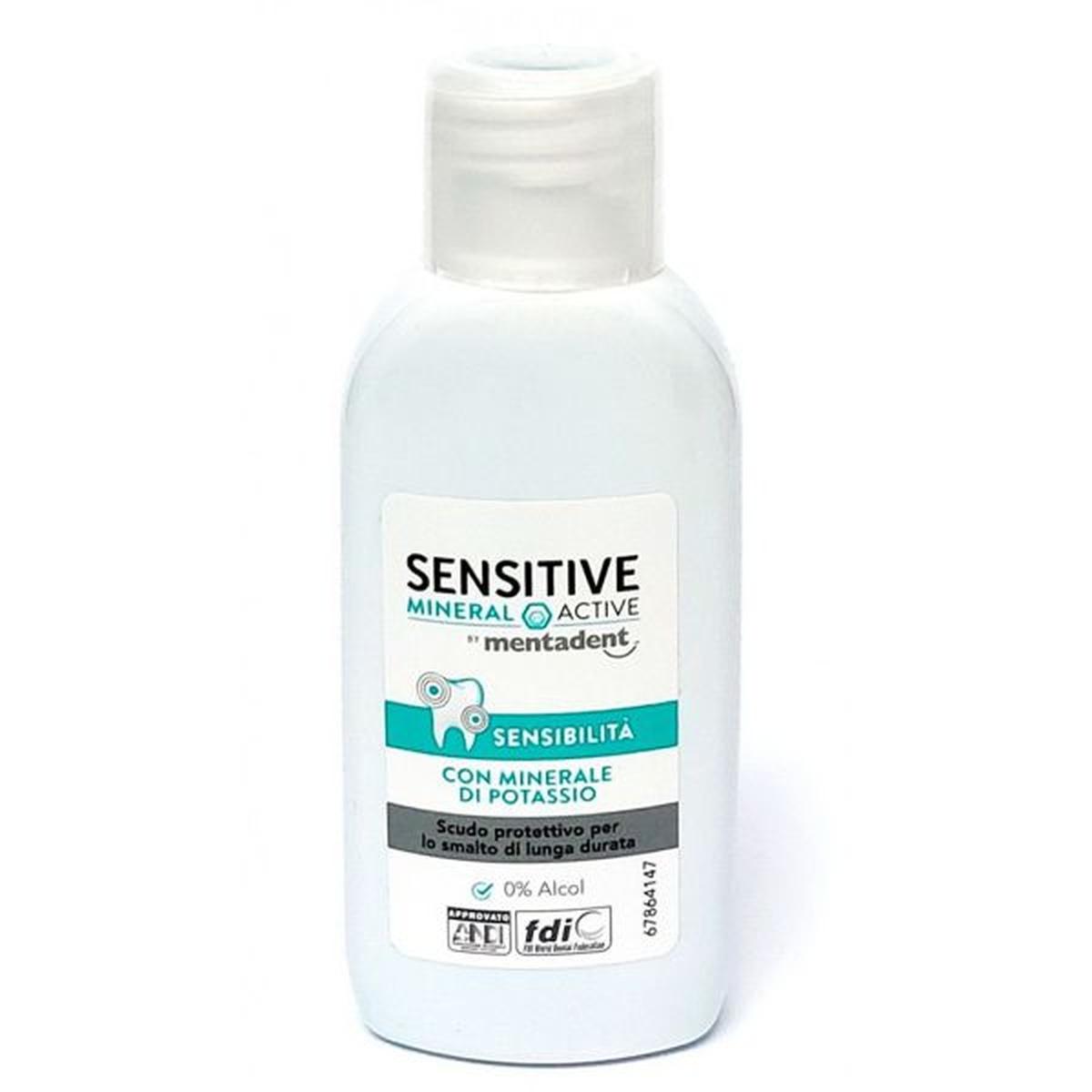 Mentadent Sensitive Collutorio Denti Sensibili 50ml  Formato Viaggio Protezione Smalto Senza Alcool