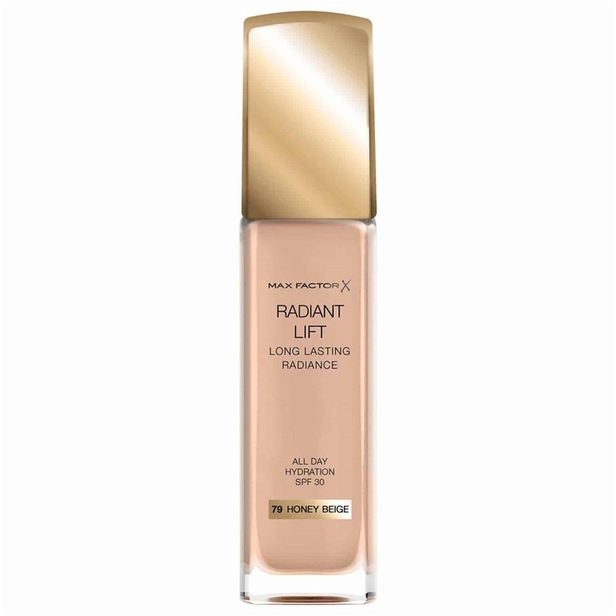 Max Factor Radiant Lift Fondotinta Illuminante Lunga Durata 79 Honey Beige - Idratante con SPF30 e Acido Ialuronico