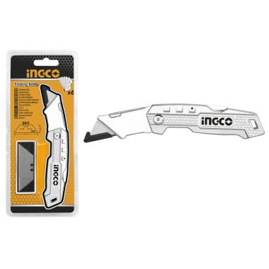 Taglierino Pieghevole Ingco HUK6138 - Cutter Professionale in Alluminio con 5 Lame di Ricambio