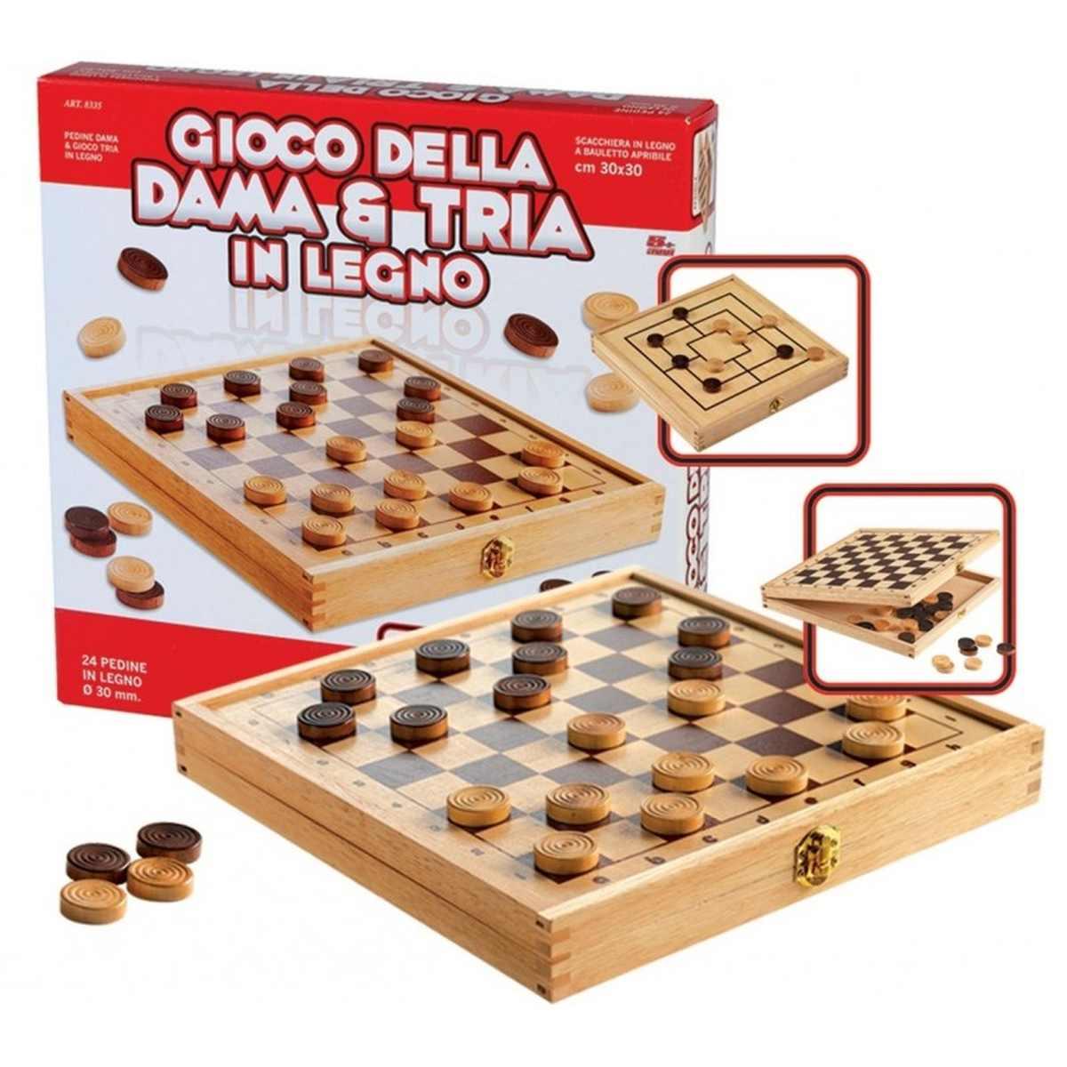 Gioco Dama e Tria 2in1 in Legno Ronchi Scacchiera da Tavolo Famiglia Bambini