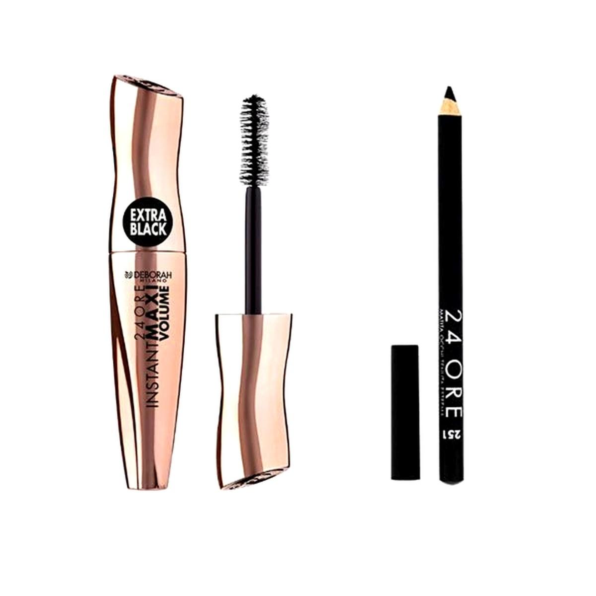Deborah Kit Occhi: Mascara 24ore Instant Maxi Volume Extra Black + Matita 24 Ore<br />