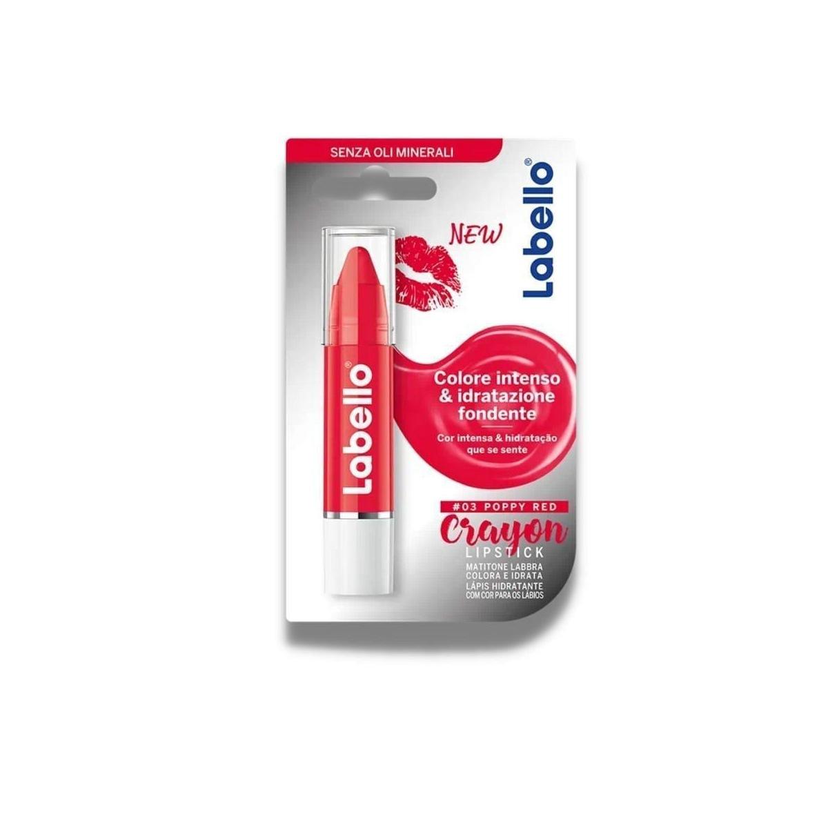 Labello Crayon Lipstick Poppy Red 3gr .Balsamo Rossetto Idratante Rosso Intenso.