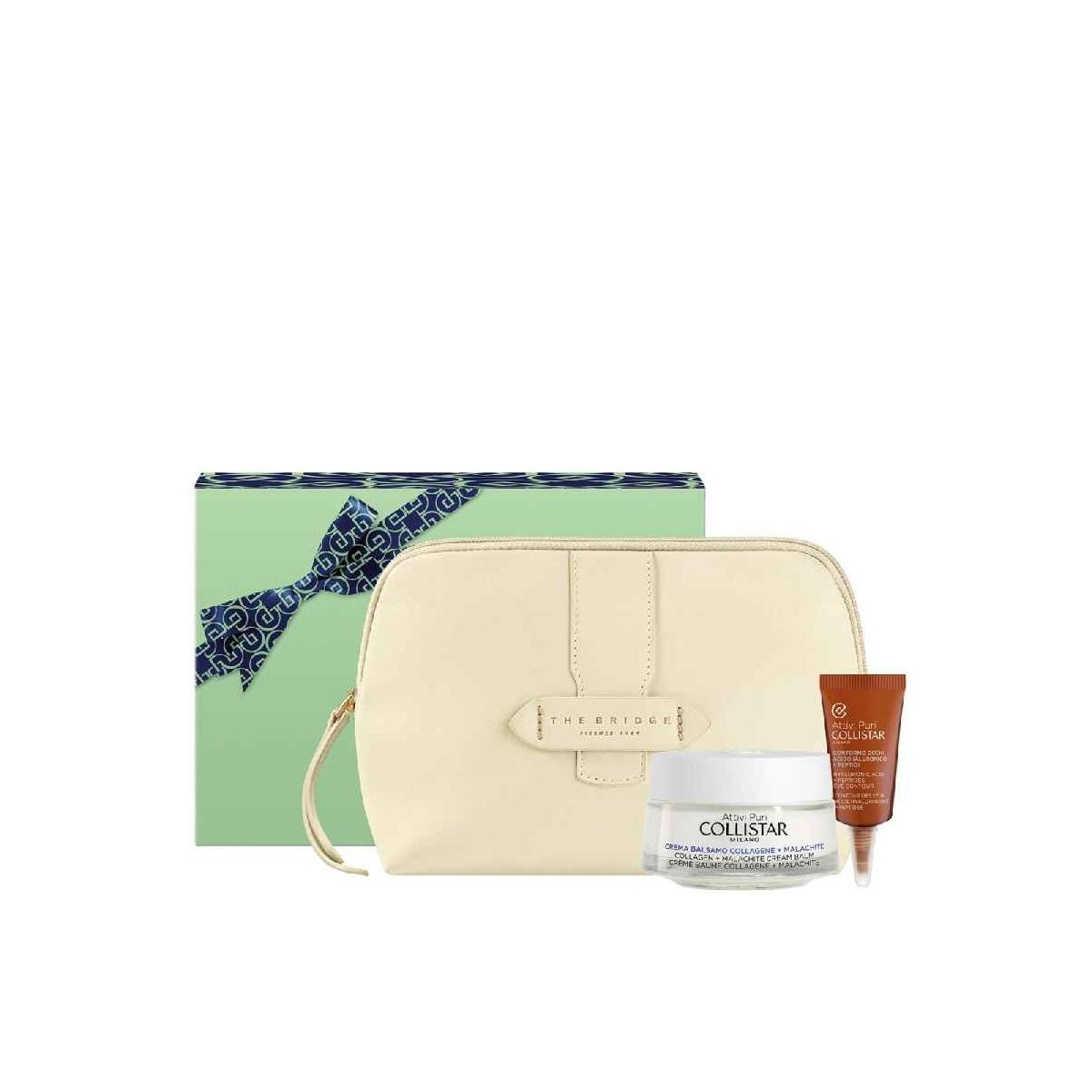 Cofanetto Collistar Attivi Puri Collagene: Crema Viso, Contorno Occhi e Pochette The Bridge.<br />