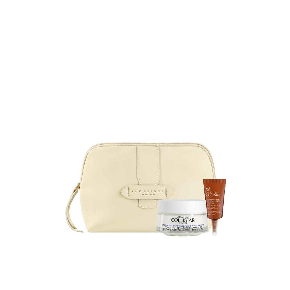 Cofanetto Collistar Attivi Puri Collagene: Crema Viso, Contorno Occhi e Pochette The Bridge.<br />