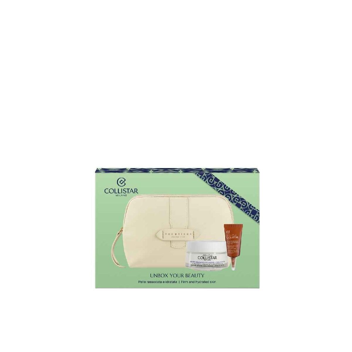 Cofanetto Collistar Attivi Puri Collagene: Crema Viso, Contorno Occhi e Pochette The Bridge.<br />