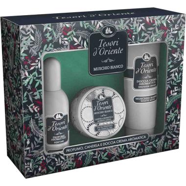 Tesori d'Oriente Muschio Bianco Cofanetto Regalo Donna. Profumo + Doccia crema + Candela aromatica