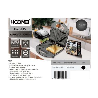 Hoomei HM-5845 Tostiera Elettrica 750 W con Piastre Antiaderenti e Spie Luminose