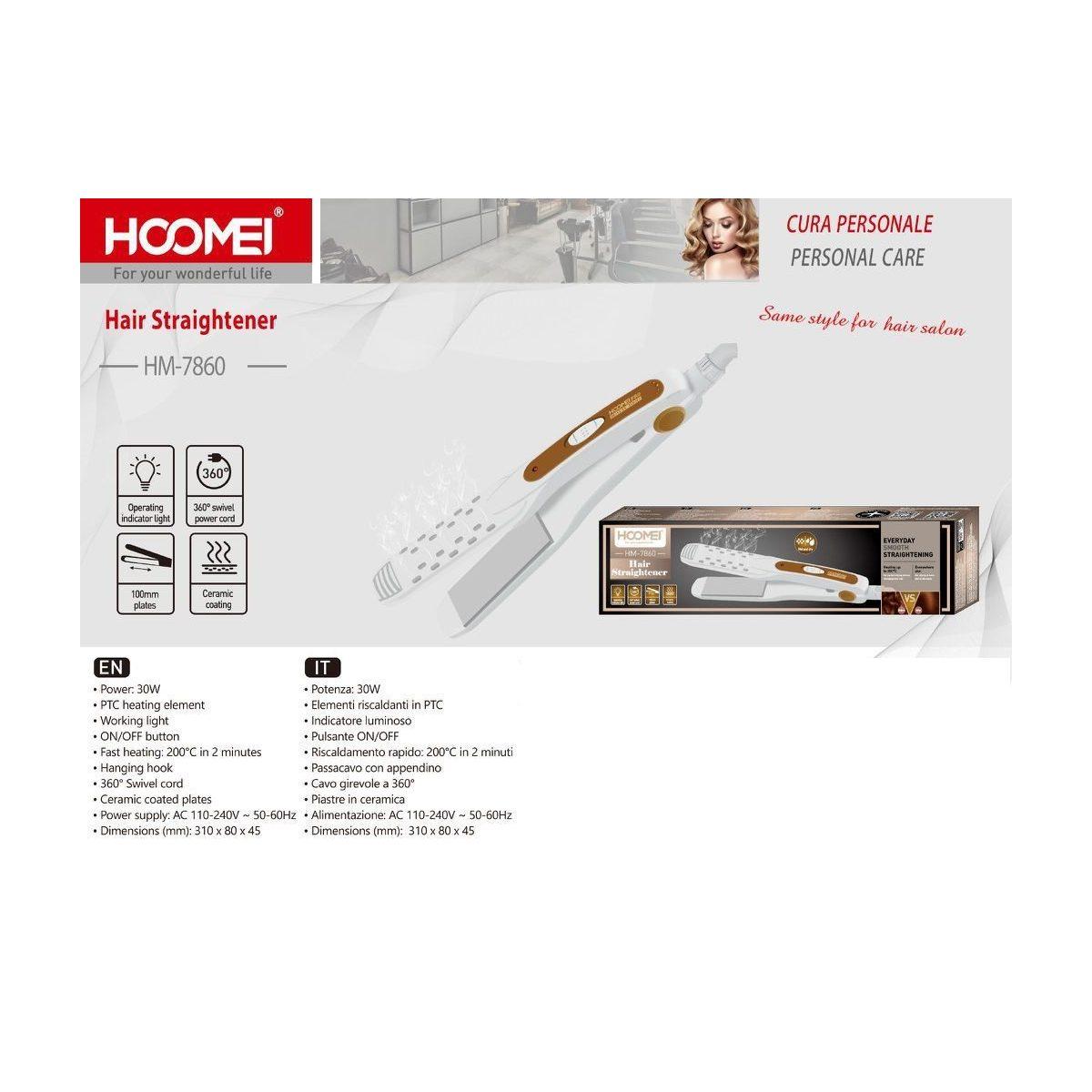 HOOMEI Piastra Capelli 30W Ceramica Riscaldamento Rapido Styling Professionale - Colore: Bianco / oro