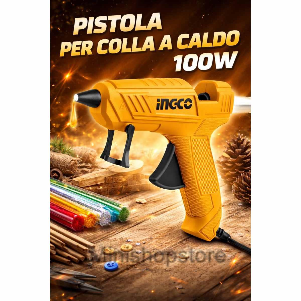 Pistola per Colla a Caldo Ingco 100W con Stick Inclusi per Bricolage